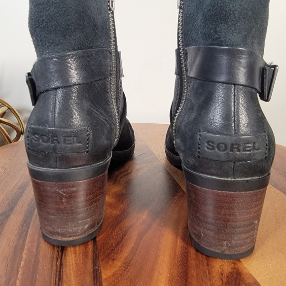 Sorel Cate Black Leather Waterproof Moto Boots Size 7.5 - Picture 6 of 17